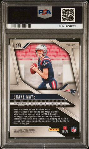 Graded 2024 Panini Prizm Drake Maye #329 Neon Green Pulsar Rookie RC Football Card PSA 10 Gem Mint (ONLINE ORDER ONLY)