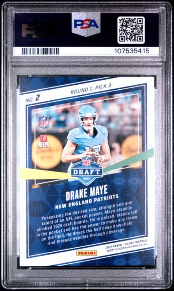 Graded 2024 Panini Score Drake Maye #2 NFL Draft Rookie RC Football Card PSA 10 Gem Mint (ONLINE ORDER ONLY)