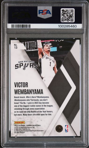 Graded 2023 Panini Phoenix Victor Wembanyama #13 Instant Phenom Rookie RC Basketball Card PSA 10 Gem Mint (ONLINE ORDER ONLY)