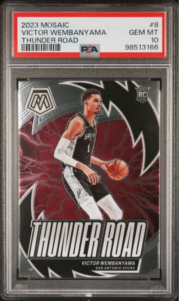 Graded 2023 Panini Mosaic Victor Wembanyama #8 Thunder Road Rookie RC Basketball Card PSA 10 Gem Mint (ONLINE ORDER ONLY)