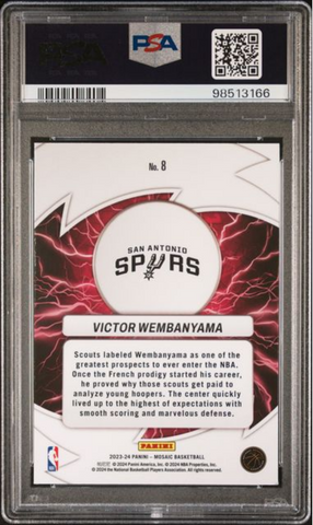 Graded 2023 Panini Mosaic Victor Wembanyama #8 Thunder Road Rookie RC Basketball Card PSA 10 Gem Mint (ONLINE ORDER ONLY)