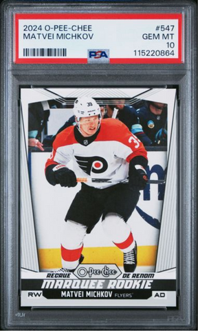 Graded 2024 Upper Deck O-Pee-Chee Matvei Michkov #547 Rookie RC Hockey Card PSA 10 Gem Mint (ONLINE ORDER ONLY)