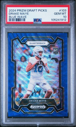Graded 2024 Panini Prizm Draft Picks Drake Maye #103 Blue Wave /249 Rookie RC Football Card PSA 10 Gem Mint (ONLINE ORDER ONLY)