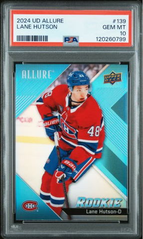 Graded 2024 Upper Deck Allure Lane Hutson #139 Rookie RC Hockey Card PSA 10 Gem Mint (ONLINE ORDER ONLY)