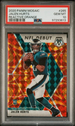 Graded 2020 Panini Mosaic Jalen Hurts #265 Reactive Orange Rookie RC Football Card PSA 10 Gem Mint (ONLINE ORDER ONLY)