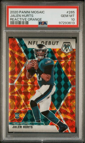 Graded 2020 Panini Mosaic Jalen Hurts #265 Reactive Orange Rookie RC Football Card PSA 10 Gem Mint (ONLINE ORDER ONLY)
