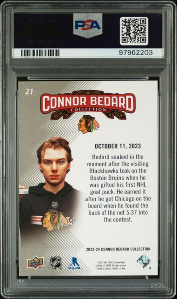Graded 2023 Upper Deck Bedard Collection Connor Bedard #21 Rookie RC Hockey Card PSA 10 Gem Mint (ONLINE ORDER ONLY)