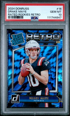 Graded 2024 Panini Donruss Drake Maye #16 Rated Rookies Retro Rookie RC Football Card PSA 10 Gem Mint (ONLINE ORDER ONLY)