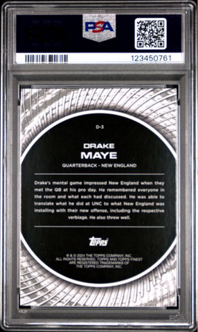 Graded 2024 Topps Finest Drake Maye #D3 Debut Rookie RC Football Card PSA 10 Gem Mint (ONLINE ORDER ONLY)