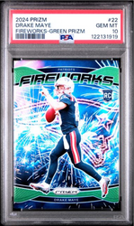 Graded 2024 Panini Prizm Drake Maye #22 Fireworks Green Prizm Rookie RC Football Card PSA 10 Gem Mint (ONLINE ORDER ONLY)