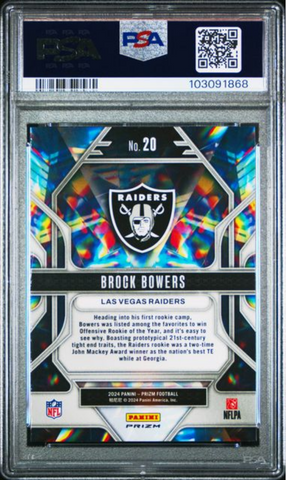 Graded 2024 Panini Prizm Brock Bowers #20 Prizmatic Green Prizm Rookie RC Football Card PSA 10 Gem Mint (ONLINE ORDER ONLY)