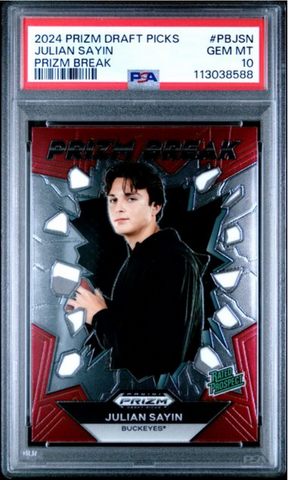Graded 2024 Panini Prizm Draft Picks Julian Sayin #PBJSN Prizm Break Rookie RC Football Card PSA 10 Gem Mint (ONLINE ORDER ONLY)