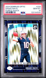 Graded 2024 Panini Donruss Optic Drake Maye #229 Purple Shock Rookie RC Football Card PSA 10 Gem Mint (ONLINE ORDER ONLY)