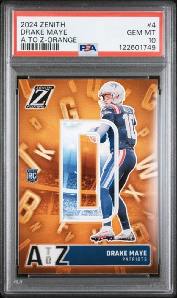Graded 2024 Panini Zenith Drake Maye #4 A to Z Orange Rookie RC Football Card PSA 10 Gem Mint (ONLINE ORDER ONLY)