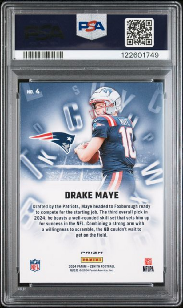 Graded 2024 Panini Zenith Drake Maye #4 A to Z Orange Rookie RC Football Card PSA 10 Gem Mint (ONLINE ORDER ONLY)