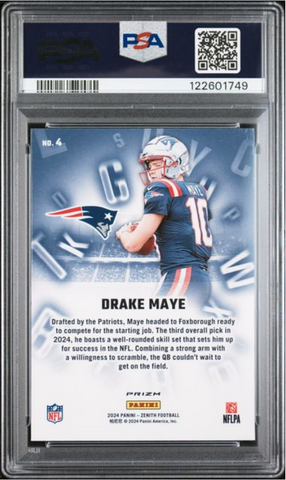 Graded 2024 Panini Zenith Drake Maye #4 A to Z Orange Rookie RC Football Card PSA 10 Gem Mint (ONLINE ORDER ONLY)