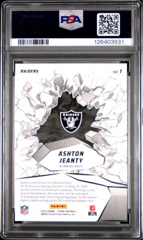 Graded 2025 Panini Score Ashton Jeanty #1 Emerged Rookie RC Football Card PSA 10 Gem Mint (ONLINE ORDER ONLY)