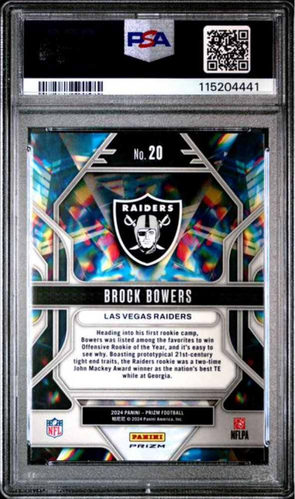 Graded 2024 Panini Prizm Brock Bowers #20 Prizmatic Green Ice Rookie RC Football Card PSA 10 Gem Mint (ONLINE ORDER ONLY)