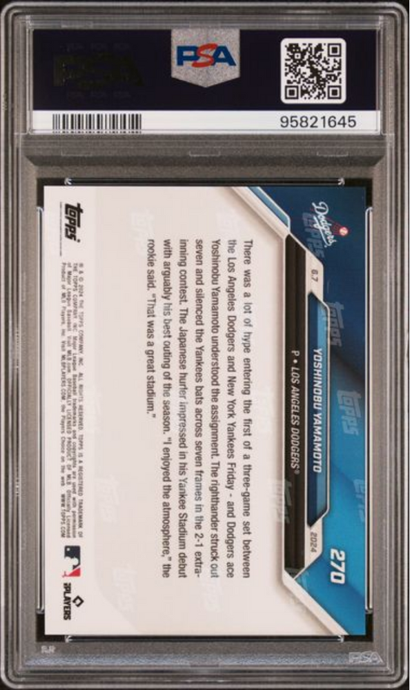 Graded 2024 Topps Now Yoshinobu Yamamoto #270 Rookie RC Baseball Card PSA 10 Gem Mint (ONLINE ORDER ONLY)