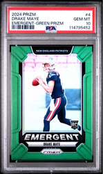 Graded 2024 Panini Prizm Drake Maye #4 Emergent Green Prizm Rookie RC Football Card PSA 10 Gem Mint (ONLINE ORDER ONLY)