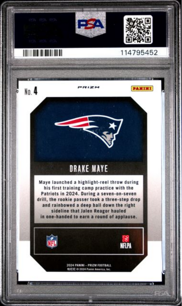Graded 2024 Panini Prizm Drake Maye #4 Emergent Green Prizm Rookie RC Football Card PSA 10 Gem Mint (ONLINE ORDER ONLY)