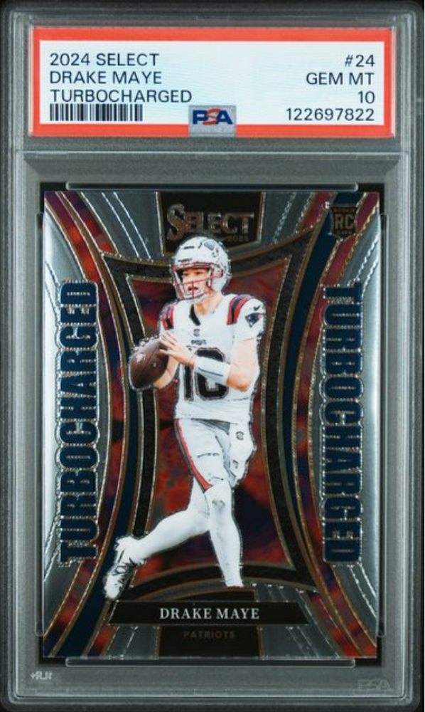 Graded 2024 Panini Select Drake Maye #24 Turbocharged Rookie RC Football Card PSA 10 Gem Mint (ONLINE ORDER ONLY)