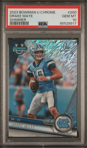 Graded 2023 Topps Bowman U Chrome Drake Maye #200 Shimmer Rookie RC Football Card PSA 10 Gem Mint (ONLINE ORDER ONLY)
