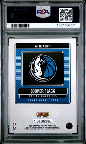 Graded 2025 Panini Instant Cooper Flagg #1 Draft Night Rookie RC Basketball Card PSA 10 Gem Mint (ONLINE ORDER ONLY)