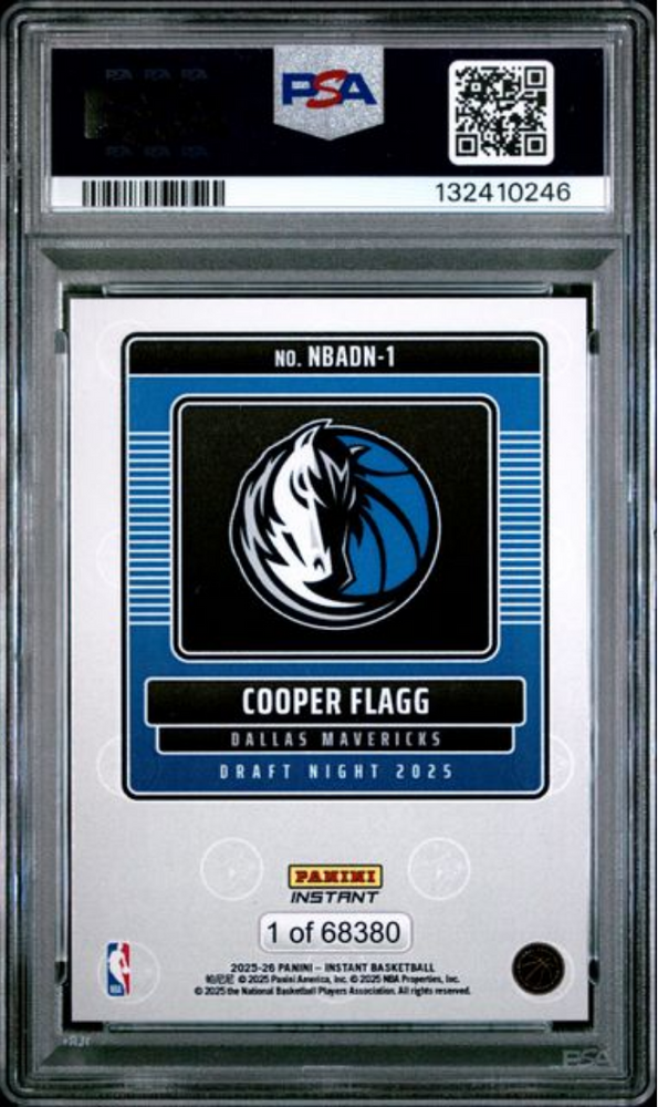 Graded 2025 Panini Instant Cooper Flagg #1 Draft Night Rookie RC Basketball Card PSA 9 Mint (ONLINE ORDER ONLY)