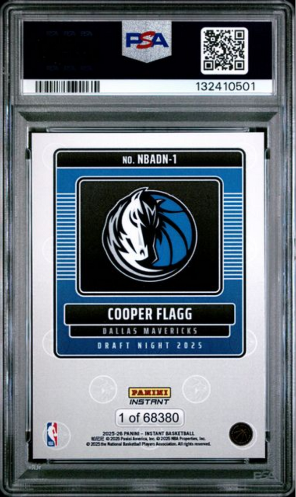Graded 2025 Panini Instant Cooper Flagg #1 Draft Night Rookie RC Basketball Card PSA 7 Near Mint (ONLINE ORDER ONLY)