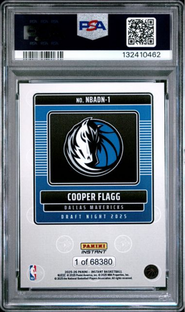 Graded 2025 Panini Instant Cooper Flagg #1 Draft Night Rookie RC Basketball Card PSA 6 EX (ONLINE ORDER ONLY)