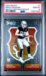 Graded 2024 Panini Select Brock Bowers #7 Select Certified Rookies Rookie RC Football Card PSA 10 Gem Mint (ONLINE ORDER ONLY)