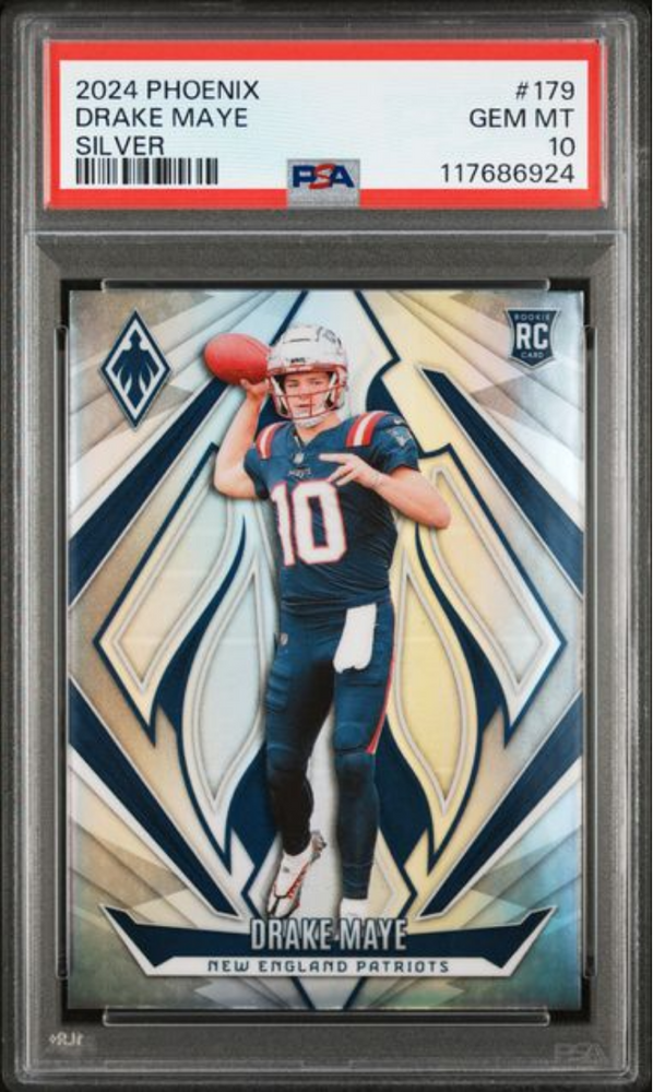 Graded 2024 Panini Phoenix Drake Maye #179 Silver Rookie RC Football Card PSA 10 Gem Mint (ONLINE ORDER ONLY)