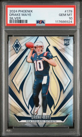 Graded 2024 Panini Phoenix Drake Maye #179 Silver Rookie RC Football Card PSA 10 Gem Mint (ONLINE ORDER ONLY)