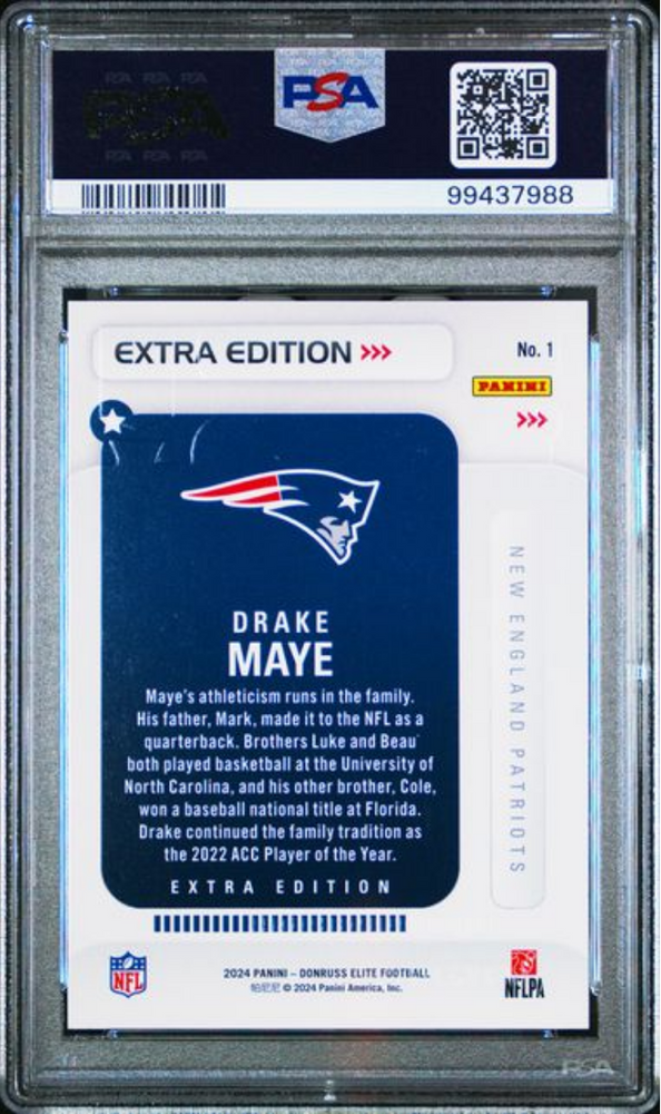Graded 2024 Panini Donruss Elite Drake Maye #1 Extra Edition Rookie RC Football Card PSA 10 Gem Mint (ONLINE ORDER ONLY)