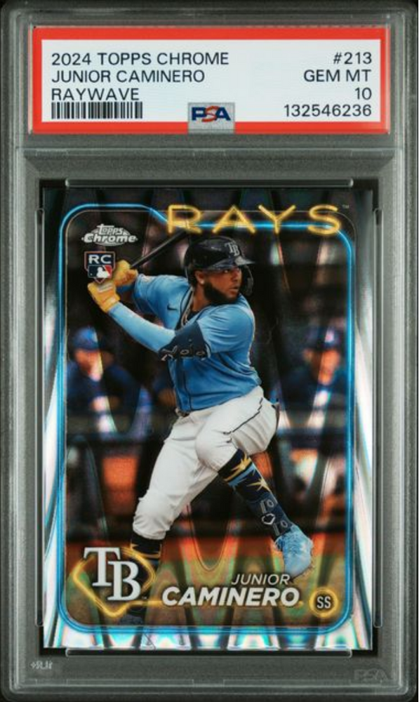 Graded 2024 Topps Chrome Junior Caminero #213 Raywave Rookie RC Baseball Card PSA 10 Gem Mint (ONLINE ORDER ONLY)