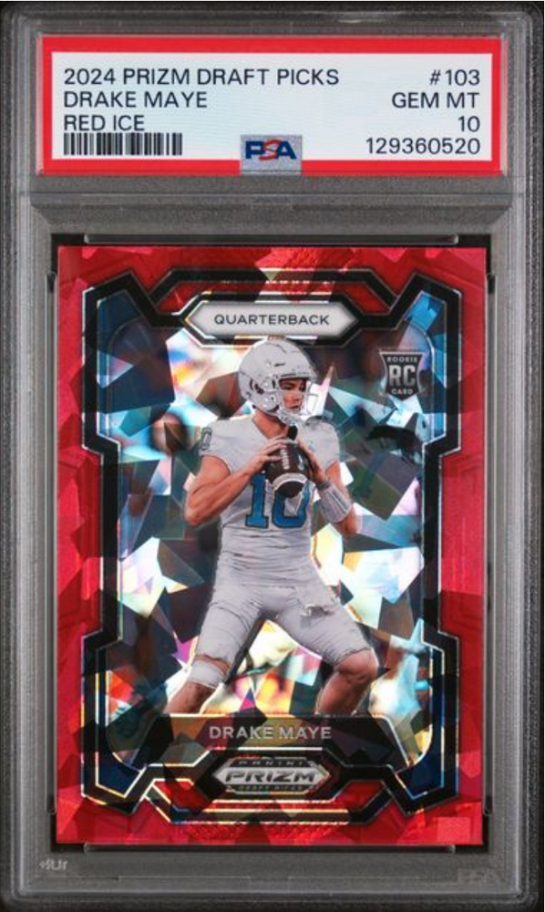 Graded 2024 Panini Prizm Draft Picks Drake Maye #103 Red Ice Rookie RC Football Card PSA 10 Gem Mint (ONLINE ORDER ONLY)