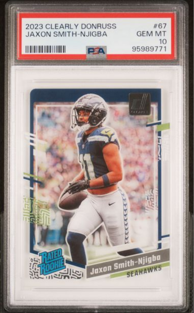 Graded 2023 Panini Clearly Donruss Jaxon Smith-Njigba #67 Rookie RC Football Card PSA 10 Gem Mint (ONLINE ORDER ONLY)
