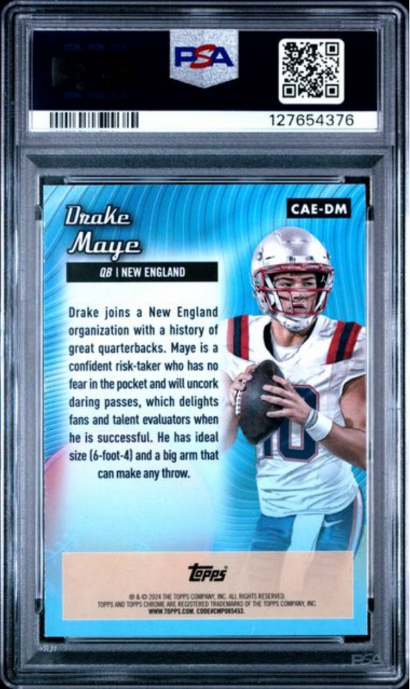 Graded 2024 Topps Chrome Drake Maye #CAEDM Chrome All Etch Rookie RC Football Card PSA 10 Gem Mint (ONLINE ORDER ONLY)