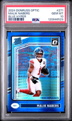 Graded 2024 Panini Donruss Optic Malik Nabers #271 Blue Hyper Rookie RC Football Card PSA 10 Gem Mint (ONLINE ORDER ONLY)