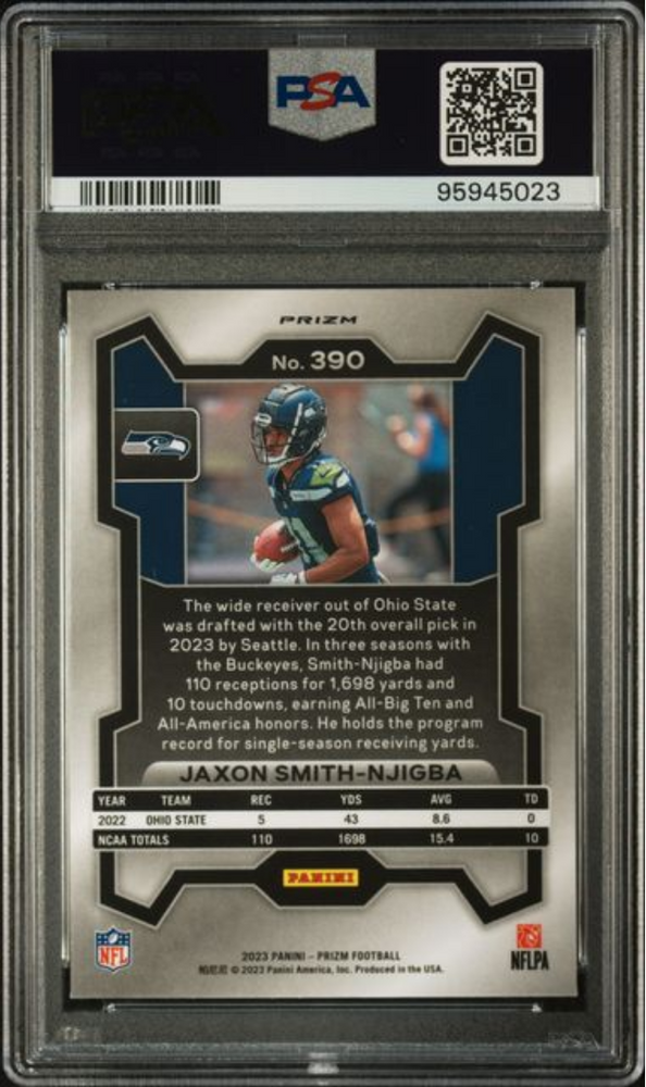 Graded 2023 Panini Prizm Jaxon Smith-Njigba #390 Orange Ice Rookie RC Football Card PSA 10 Gem Mint (ONLINE ORDER ONLY)