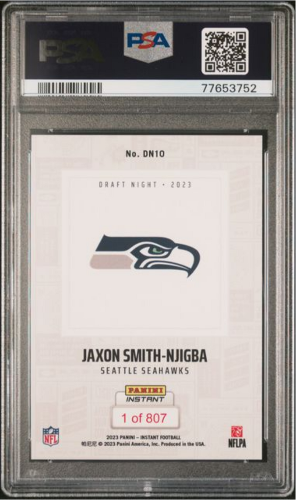 Graded 2023 Panini Instant Jaxon Smith-Njigba #DN10 NFL Draft Night /807 Rookie RC Football Card PSA 10 Gem Mint (ONLINE ORDER ONLY)