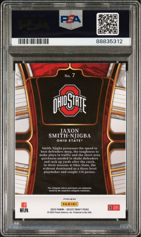 Graded 2023 Panini Select Draft Picks Jaxon Smith-Njigba #7 Silver Rookie RC Football Card PSA 10 Gem Mint (ONLINE ORDER ONLY)