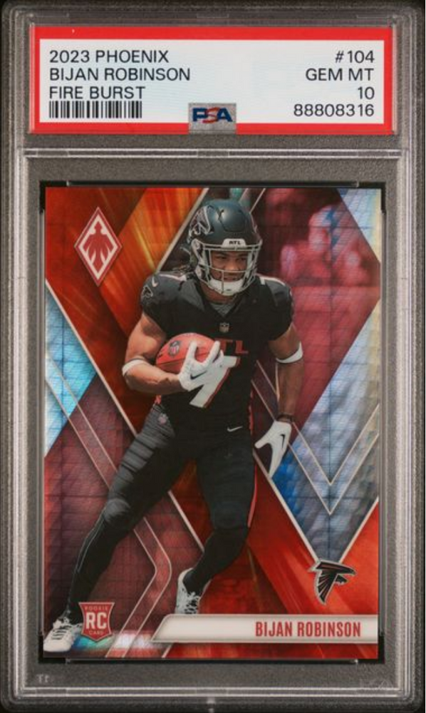 Graded 2023 Panini Phoenix Bijan Robinson #104 Fire Burst /340 Rookie RC Football Card PSA 10 Gem Mint (ONLINE ORDER ONLY)