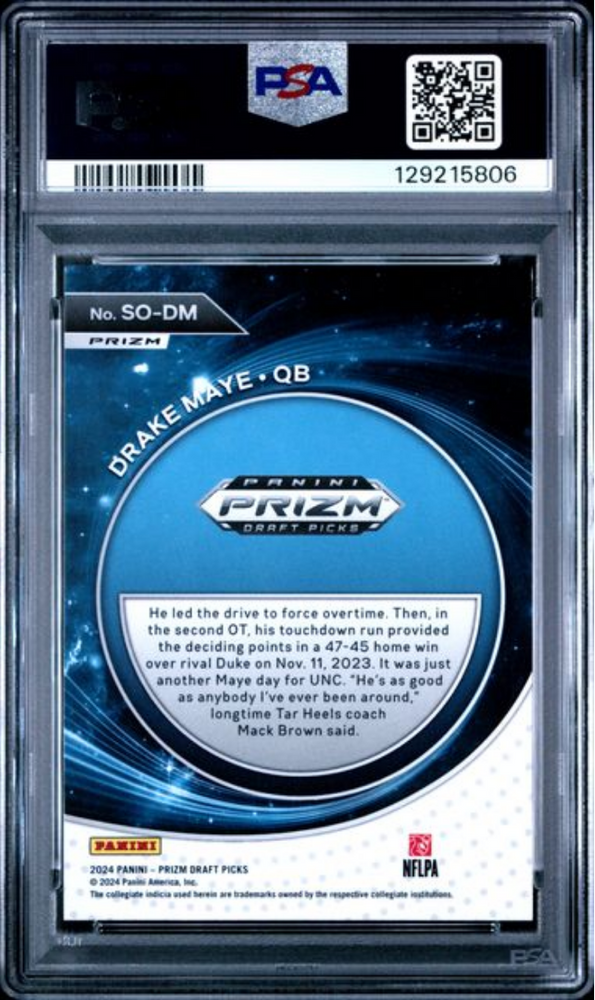 Graded 2024 Panini Prizm Draft Picks Drake Maye #SODM Student Orientation Green Prizm Rookie RC Football Card PSA 10 Gem Mint (ONLINE ORDER ONLY)