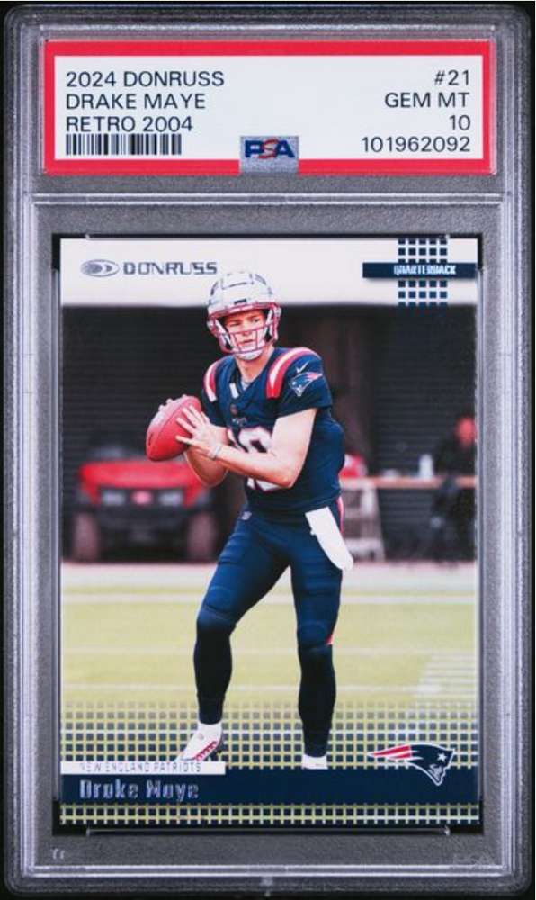 Graded 2024 Panini Donruss Drake Maye #21 Retro 2004 Rookie RC Football Card PSA 10 Gem Mint (ONLINE ORDER ONLY)