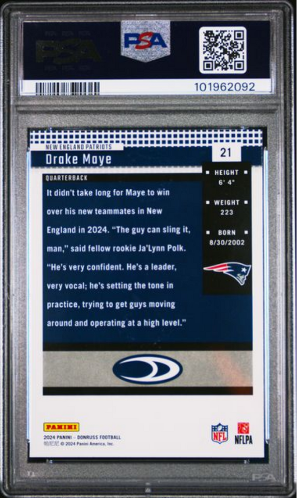 Graded 2024 Panini Donruss Drake Maye #21 Retro 2004 Rookie RC Football Card PSA 10 Gem Mint (ONLINE ORDER ONLY)