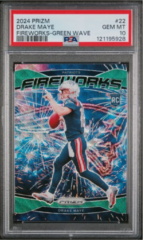 Graded 2024 Panini Prizm Drake Maye #22 Fireworks Green Wave Rookie RC Football Card PSA 10 Gem Mint (ONLINE ORDER ONLY)