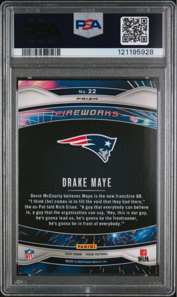 Graded 2024 Panini Prizm Drake Maye #22 Fireworks Green Wave Rookie RC Football Card PSA 10 Gem Mint (ONLINE ORDER ONLY)
