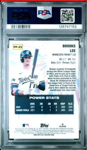 Graded 2025 Topps Chrome Brooks Lee #PP23 Power Players Rookie RC Baseball Card PSA 10 Gem Mint (ONLINE ORDER ONLY)